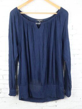 B DESIGN BLUE LONG SLEEVE ROUND NECK TUNIC TOP SIZE LARGE